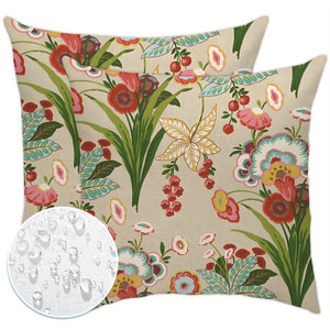 Outdoor Rustic Cushion Cover 2 Piece Set in Beige with Floral Designs