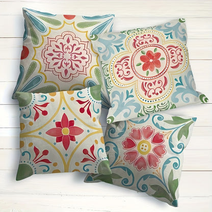 Waterproof Bohemian Floral Mandala Cushion Covers - 4 Piece Set