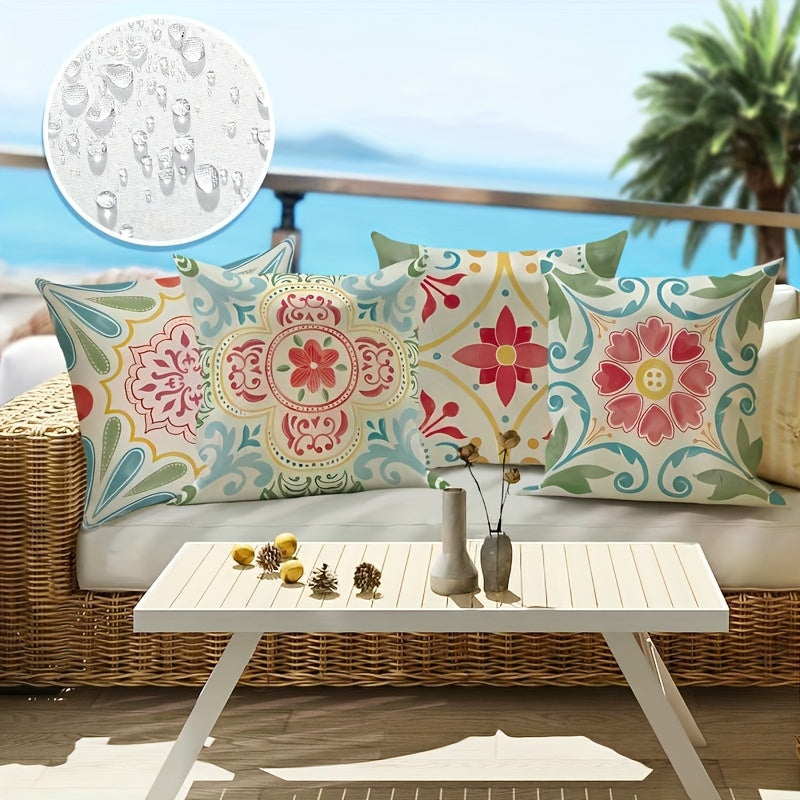 Waterproof Bohemian Floral Mandala Cushion Covers - 4 Piece Set