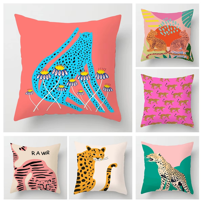 Colourful Abstract Art Leopard Printed Cushion Covers - 2 Sizes