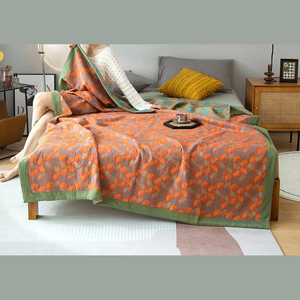 Orange and Green Kingsize Nordic Ethnic Cotton Floral Bedspreads - 3 Designs & Sizes