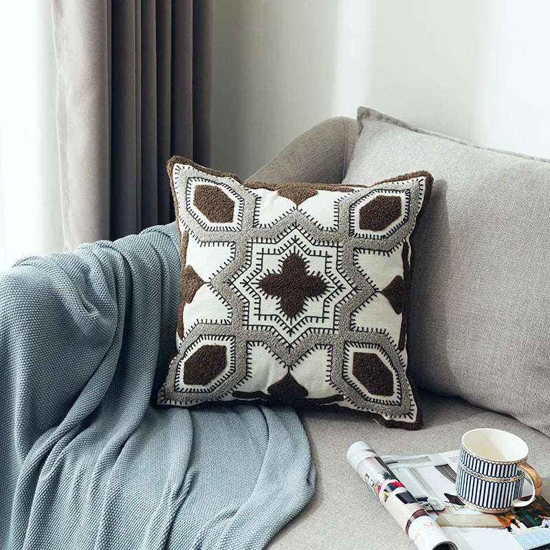 Nordic Cool Geometric Embroidered Cushion Cover - Various Colours - 18inx18in