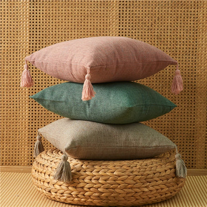 Nordic Style Linen Cushion Covers With Tassels - 45x45 (18inx18in)