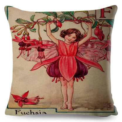 Alphabet Floral Fairy Cushion Covers (A-Z) - 18inx18in