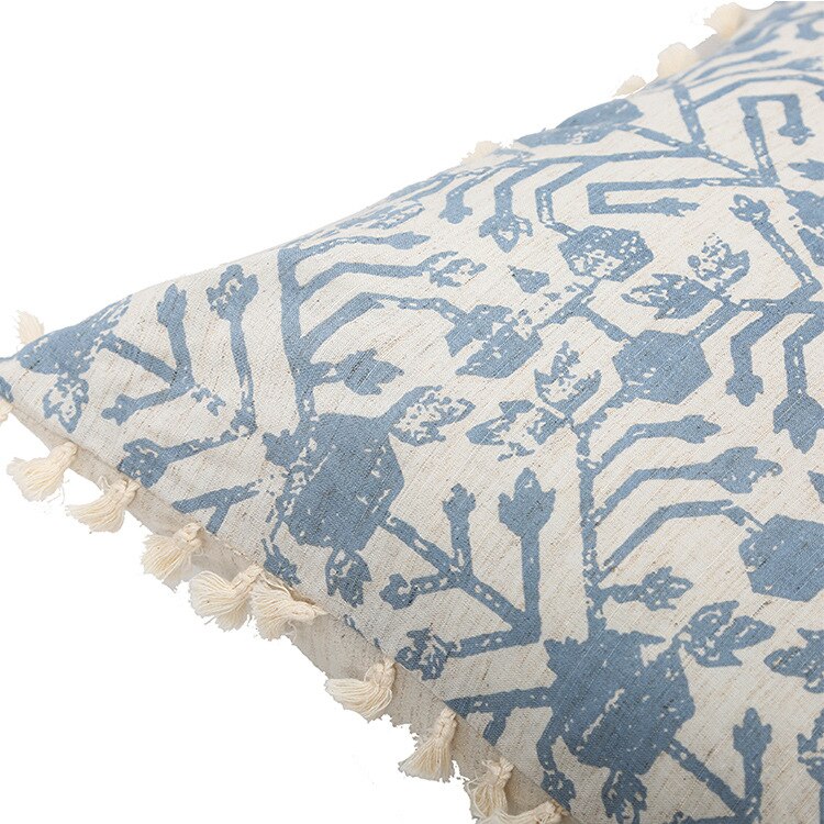 Boho White & Blue Vintage Style Cushion Covers With Tassles