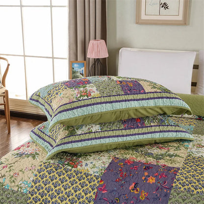 Green Vintage Style Patchwork 100% Cotton 3 Piece Bedspread Set