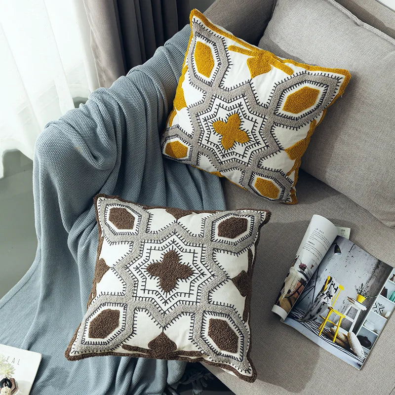 Nordic Cool Geometric Embroidered Cushion Cover - Various Colours - 18inx18in