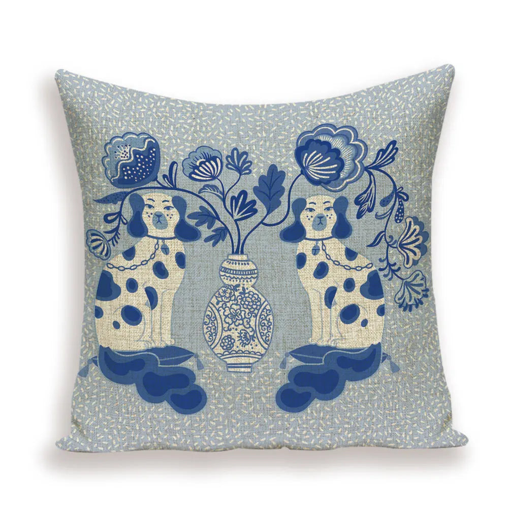 Modern Vintage Style Spotted Dogs Cushion Cover 18in x 18in