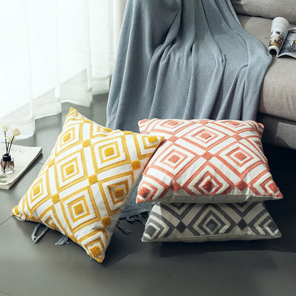 Nordic Cool Geometric Embroidered Cushion Cover - Various Colours - 18inx18in