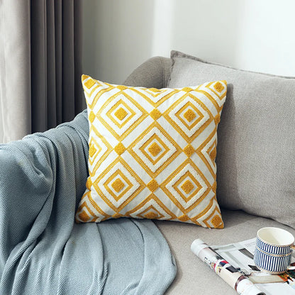 Nordic Cool Geometric Embroidered Cushion Cover - Various Colours - 18inx18in