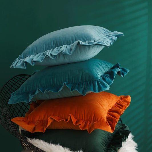 Nordic Velvet Cushion Covers With Ruffle Edges - Many colours