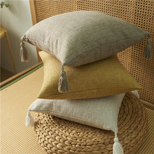 Nordic Style Linen Cushion Covers With Tassels - 45x45 (18inx18in)