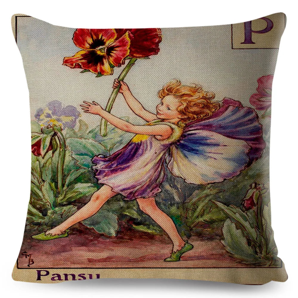 Alphabet Floral Fairy Cushion Covers (A-Z) - 18inx18in