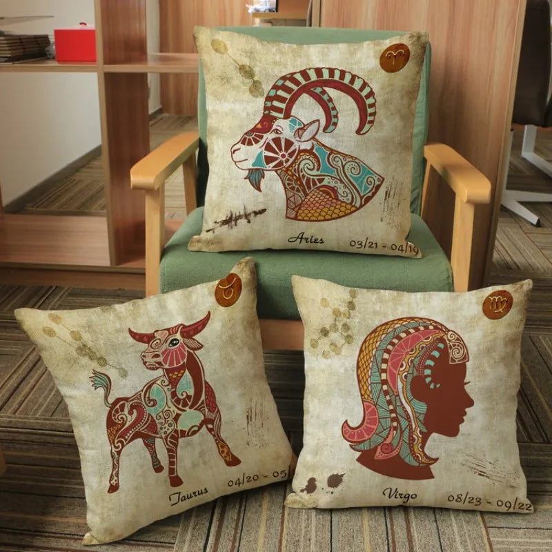 Vintage Style Zodiac 12 Signs Cushion Covers - 18in x 18in (45cm x 45cm)