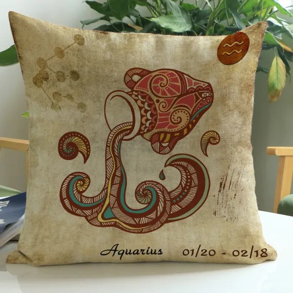 Aquarius - Vintage Style Zodiac 12 Signs Cushion Covers - 18in x 18in (45cm x 45cm)