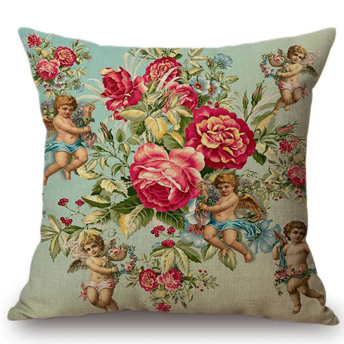 Vintage Cherub Angel Cushion Covers in Turquoise