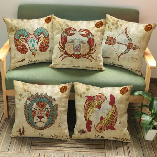 Vintage Style Zodiac 12 Signs Cushion Covers - 18in x 18in (45cm x 45cm)