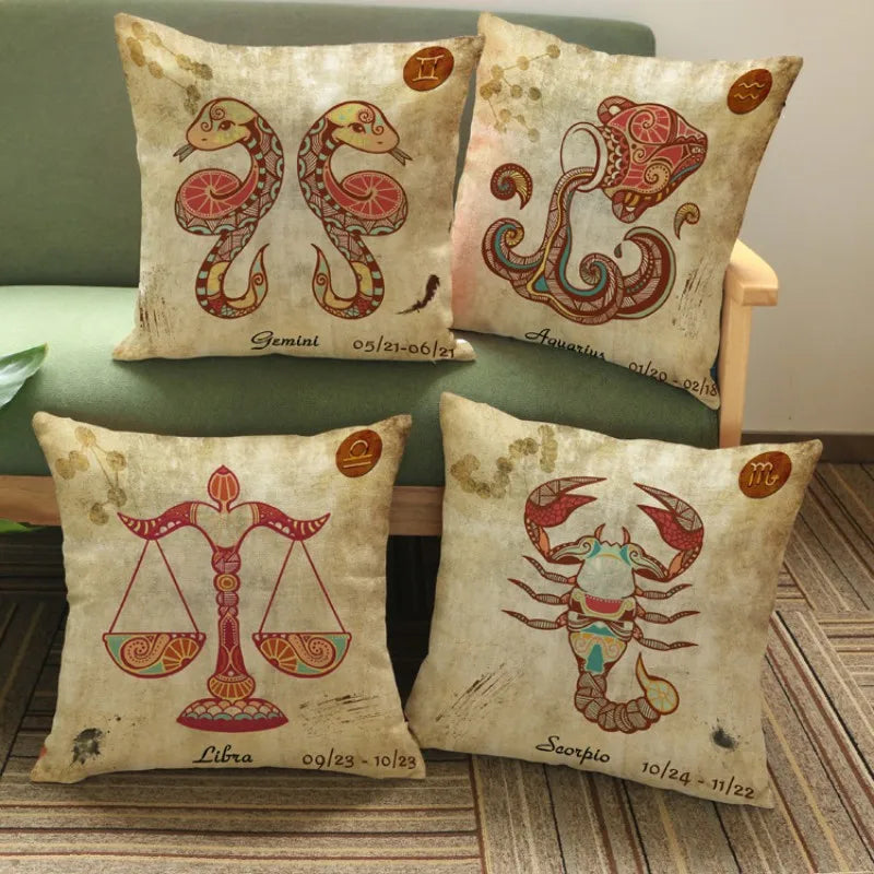 Vintage Style Zodiac 12 Signs Cushion Covers - 18in x 18in (45cm x 45cm)
