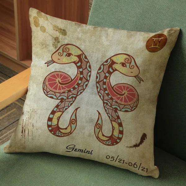 Gemini - Vintage Style Zodiac 12 Signs Cushion Covers - 18in x 18in (45cm x 45cm)