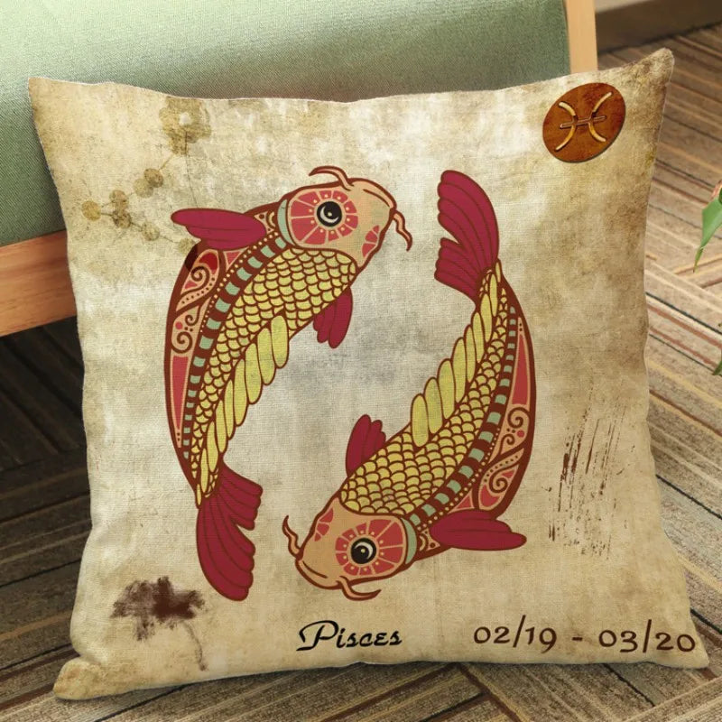 Pisces - Vintage Style Zodiac 12 Signs Cushion Covers - 18in x 18in (45cm x 45cm)