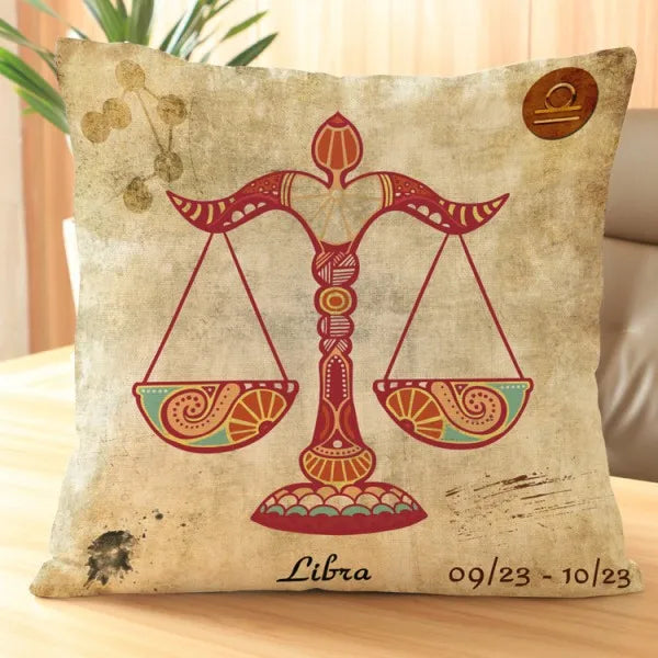 Libra - Vintage Style Zodiac 12 Signs Cushion Covers - 18in x 18in (45cm x 45cm)