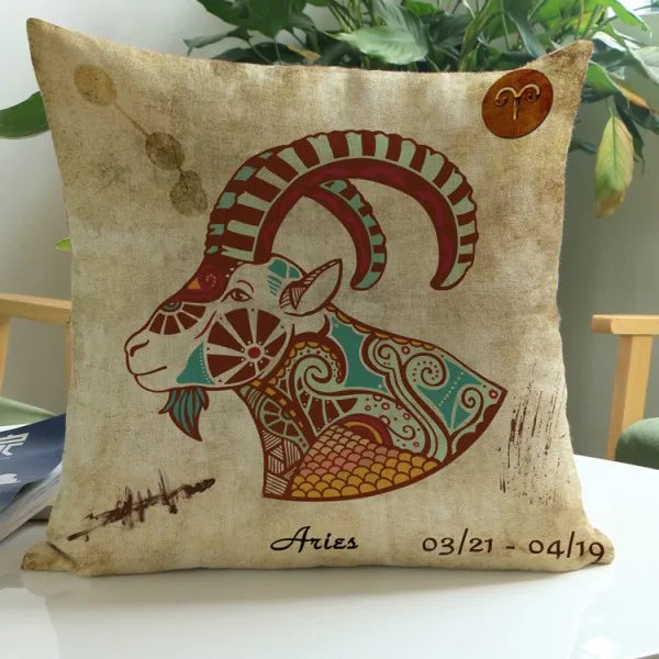 Aries - Vintage Style Zodiac 12 Signs Cushion Covers - 18in x 18in (45cm x 45cm)