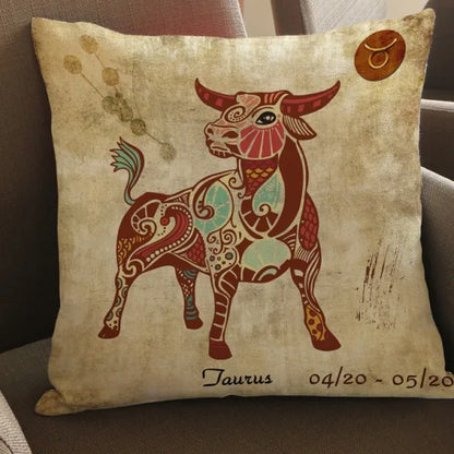 Taurus - Vintage Style Zodiac 12 Signs Cushion Covers - 18in x 18in (45cm x 45cm)