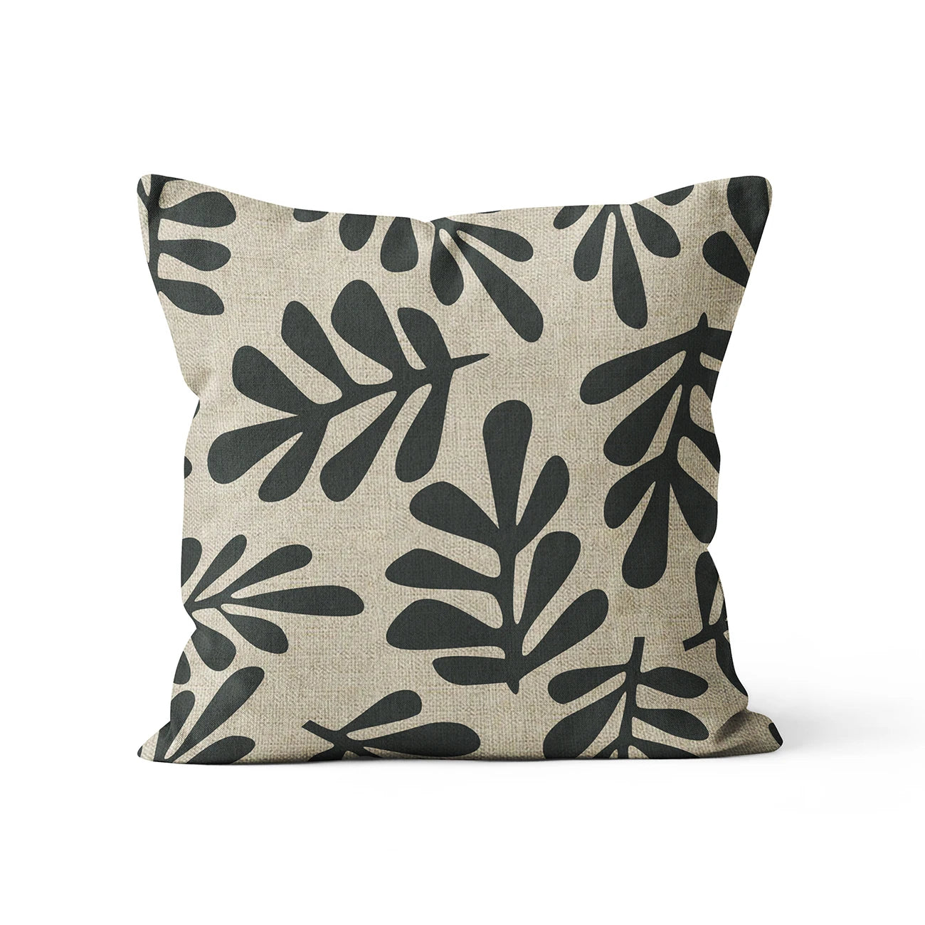 Nordic Linen & Black Cushion Covers - Leaves & Geometric Prints