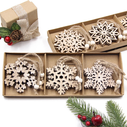 Vintage Hanging Snowflakes in Wood - Christmas Tree Decoration