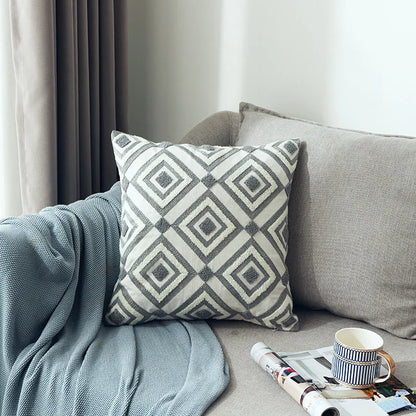 Nordic Cool Geometric Embroidered Cushion Cover - Various Colours - 18inx18in