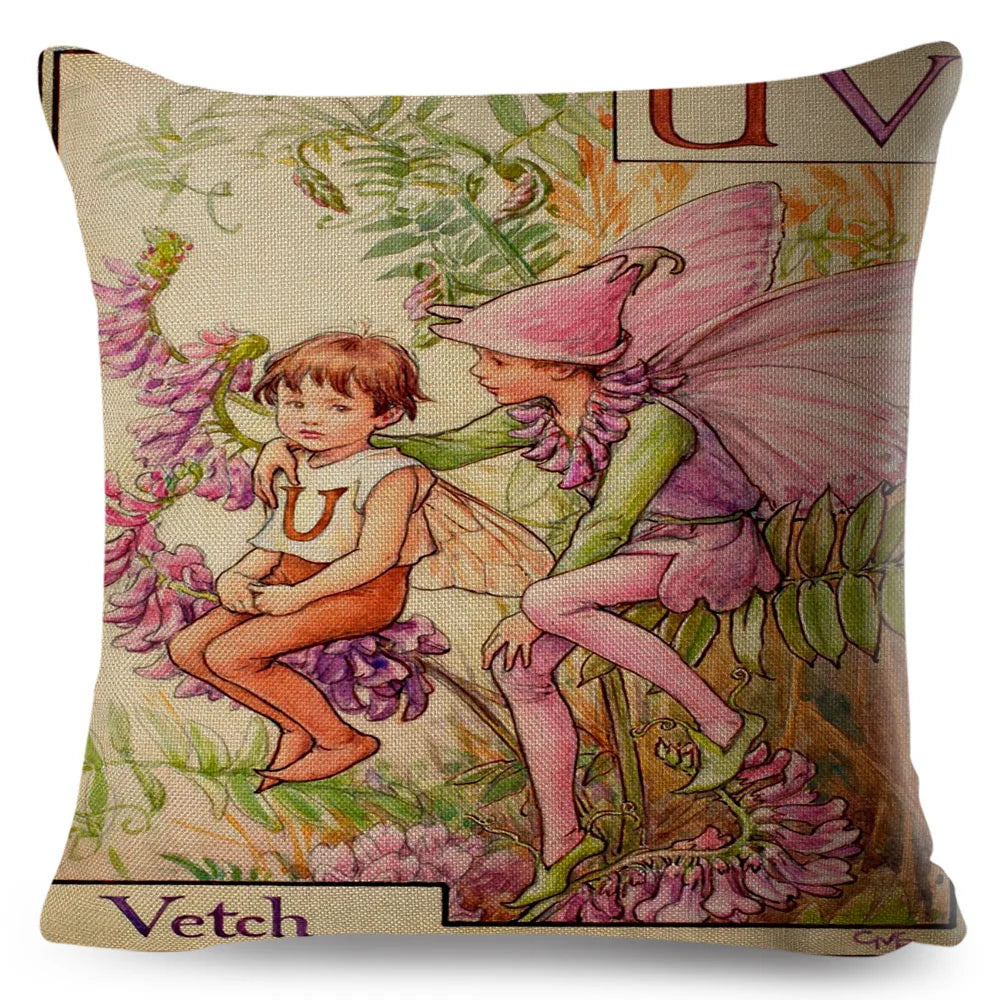 Alphabet Floral Fairy Cushion Covers (A-Z) - 18inx18in