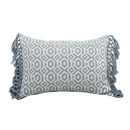 Boho White & Blue Vintage Style Cushion Covers With Tassles