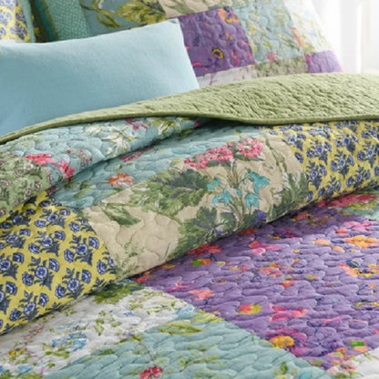 Green Vintage Style Patchwork 100% Cotton 3 Piece Bedspread Set