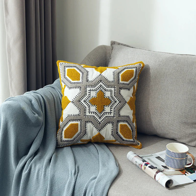 Nordic Cool Geometric Embroidered Cushion Cover - Various Colours - 18inx18in