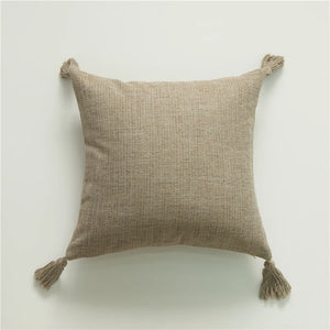 Beige Nordic Style Linen Cushion Covers With Tassels - 45x45 (18inx18in)