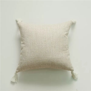 Cream Nordic Style Linen Cushion Covers With Tassels - 45x45 (18inx18in)