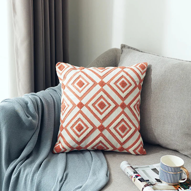 Nordic Cool Geometric Embroidered Cushion Cover - Various Colours - 18inx18in