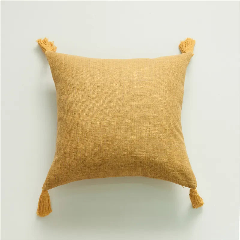 Yellow Nordic Style Linen Cushion Covers With Tassels - 45x45 (18inx18in)