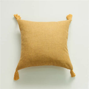 Yellow Nordic Style Linen Cushion Covers With Tassels - 45x45 (18inx18in)