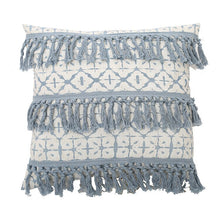 Boho White & Blue Vintage Style Cushion Covers With Tassles