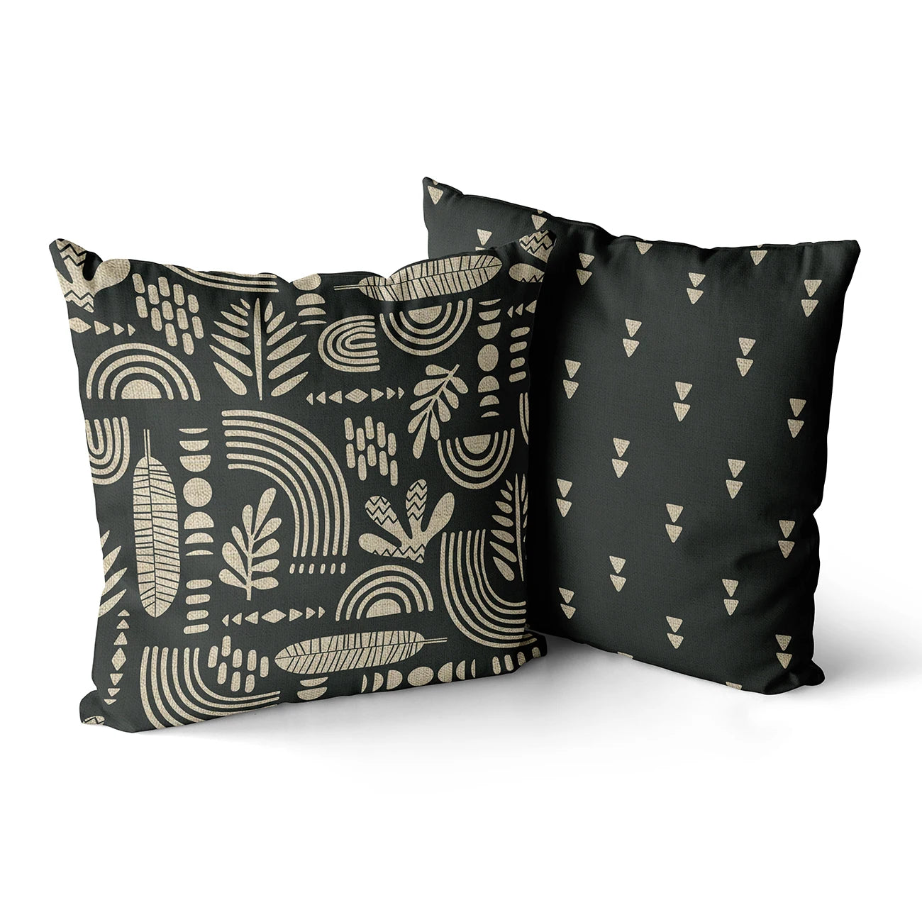 Nordic Linen & Black Cushion Covers - Leaves & Geometric Prints