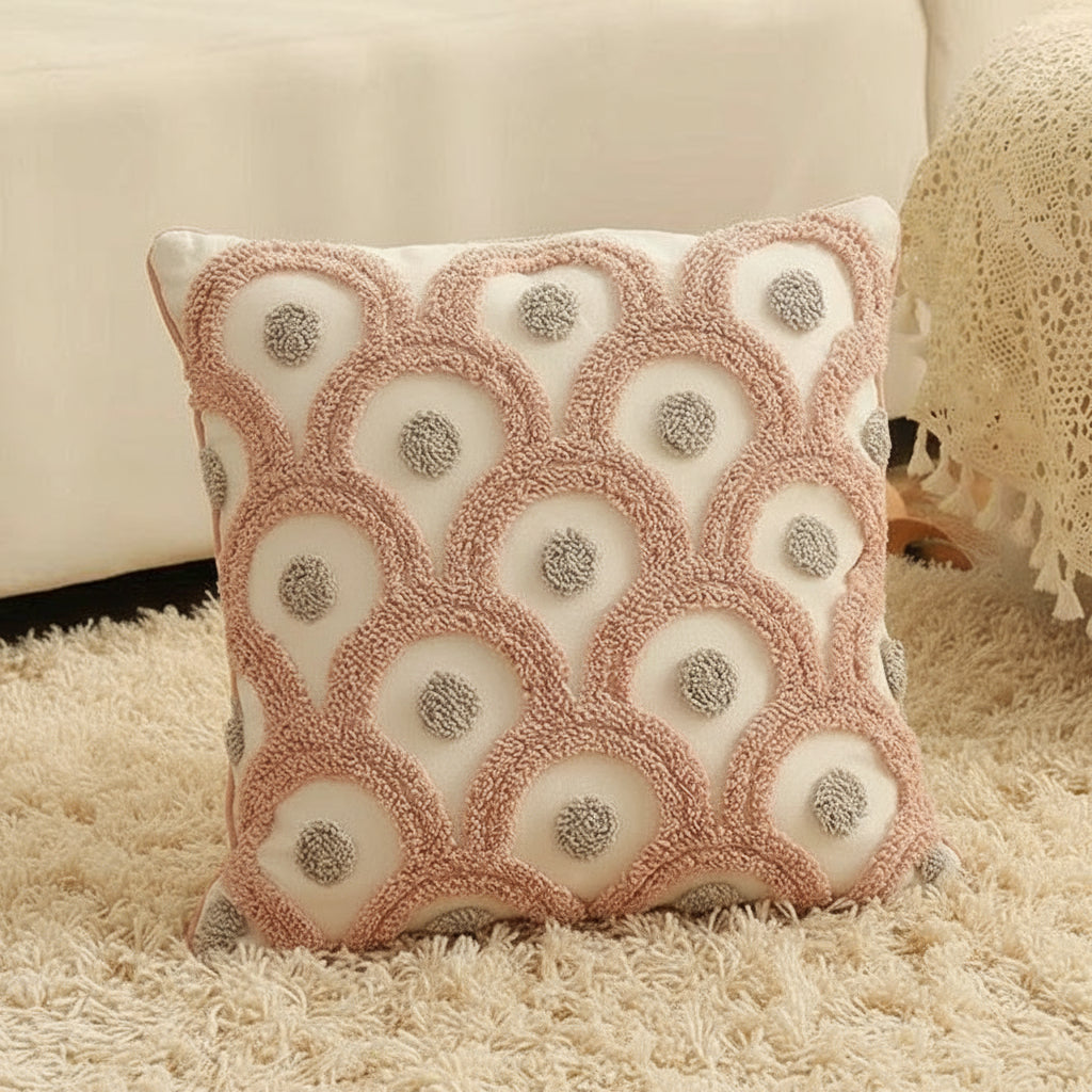 Embroidered Cushion Covers with Peacock Design in Pink & Beige/Grey