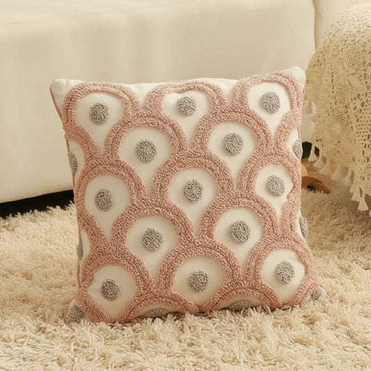 Embroidered Cushion Covers with Peacock Design in Pink & Beige/Grey