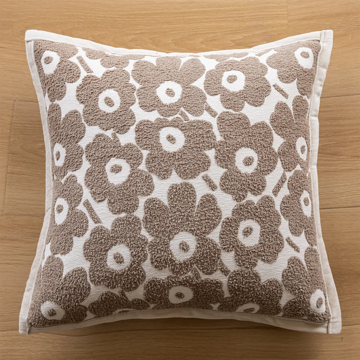 Floral & Arty Tufted Embroidered Cushion Covers in Cream & Beige