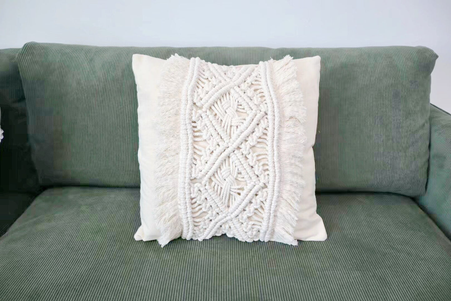 Boho Cream Cotton Linen Macrame Cushion Covers With Tassels