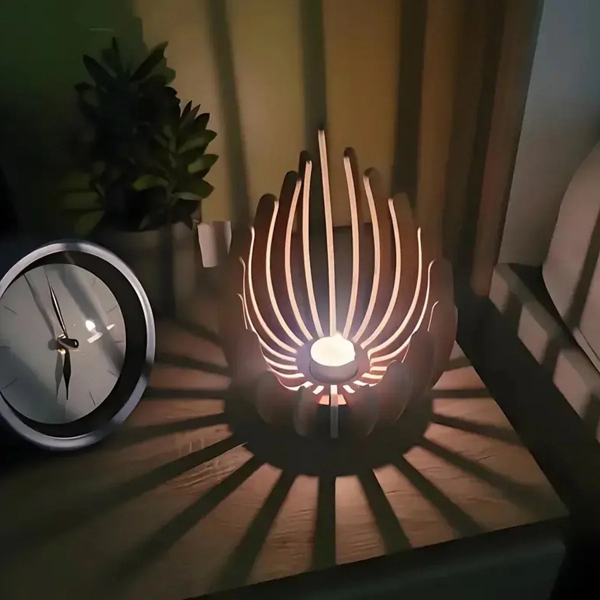 Cool Brown Wooden Spiral Candle Holder - Tea Light Lantern