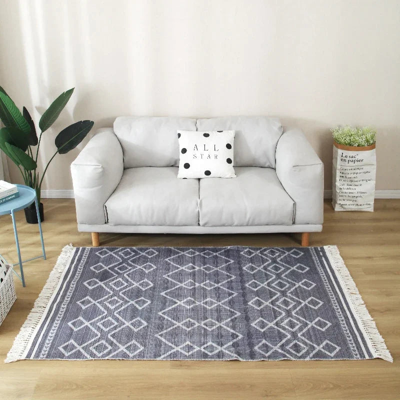 Geometric Nordic Cotton Livingroom Rugs With Fringe