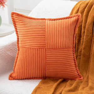 Orange Cool Corduroy Patchwork Cushion Cover