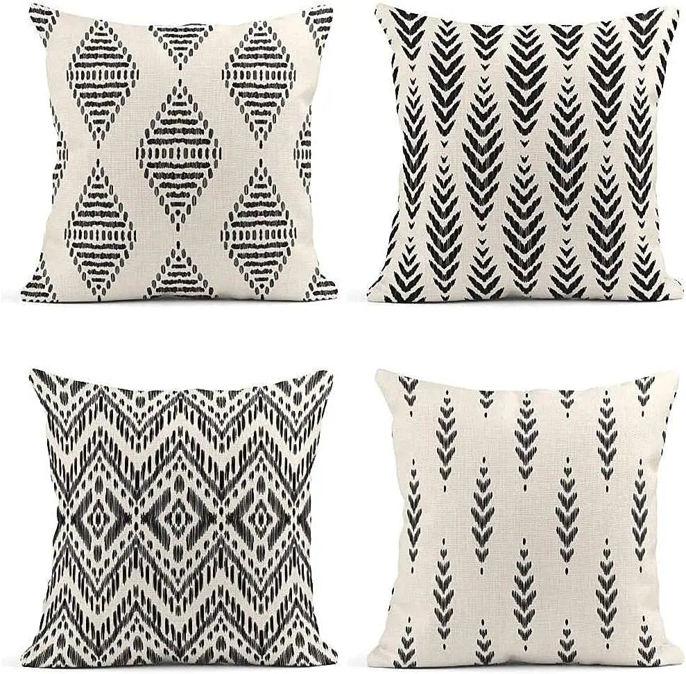 Bohemian Tribal Cushion Covers - Offwhite & Black