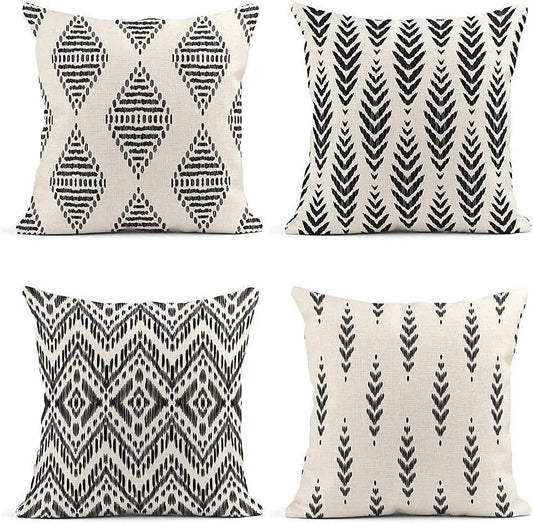 Bohemian Tribal Cushion Covers - Offwhite & Black